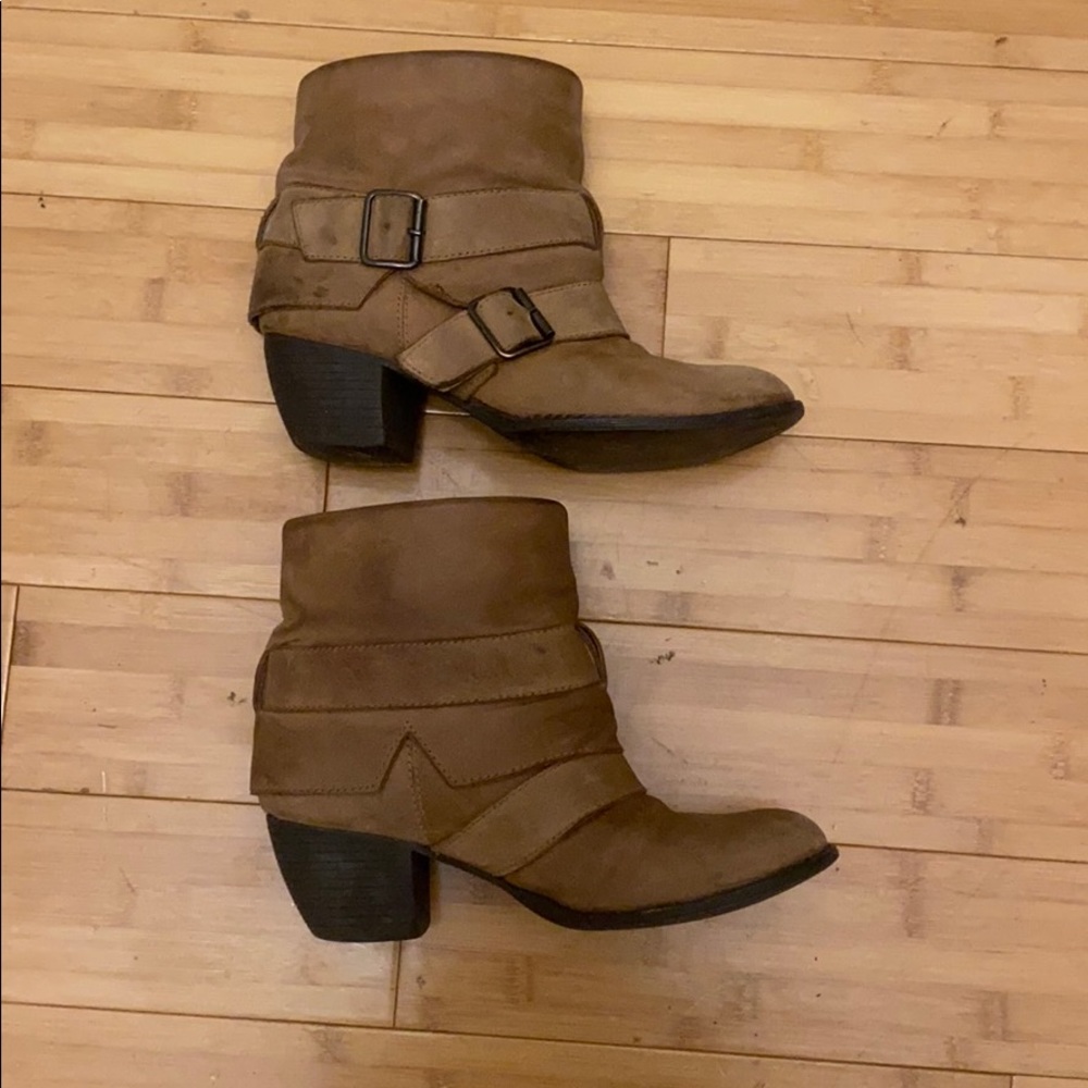 Mia Tan/Brown Ankle Boots with Buckle Straps